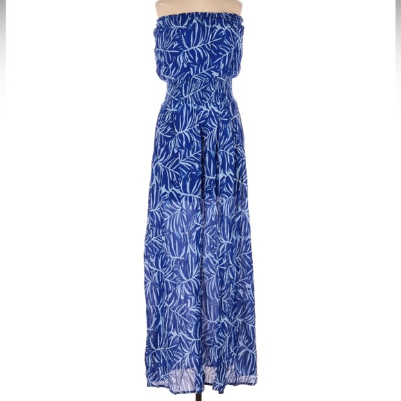 Lulu’s Granada Royal Blue Leaf Print Strapless Dress Size Small - Picture 2 of 3